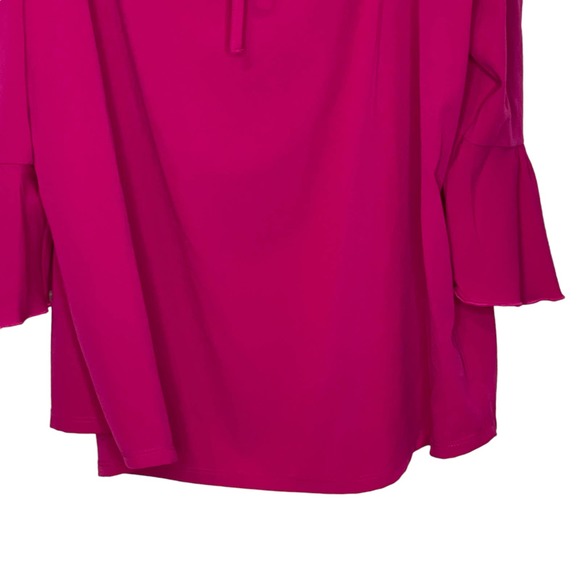 Nygard Pink Cold Shoulder Stretch Tie Top Lined 3/4 Flared Sleeve Women Large - Picture 5 of 7
